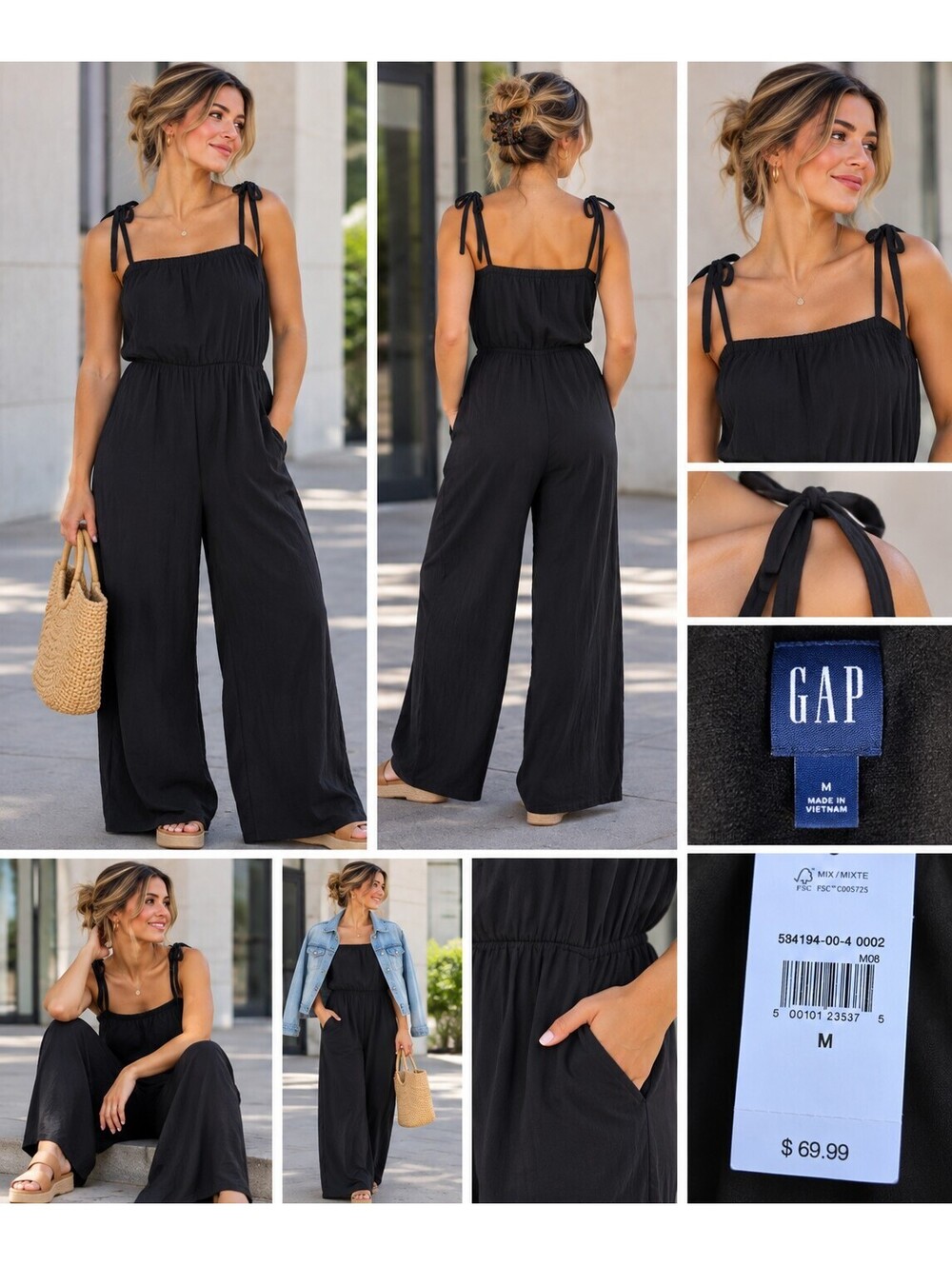 GAP Factory Black Wide-Leg Cami Jumpsuit NWT Women’s Medium